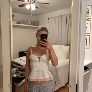 White Lace Trim Cami Top peplum